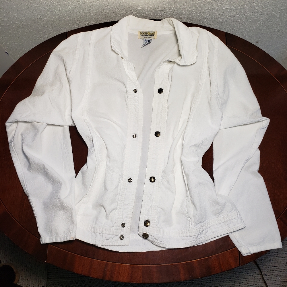 Vintage White Snap Button 80's EZZE Wear 100% Cotton Lightweight Jacket Size s